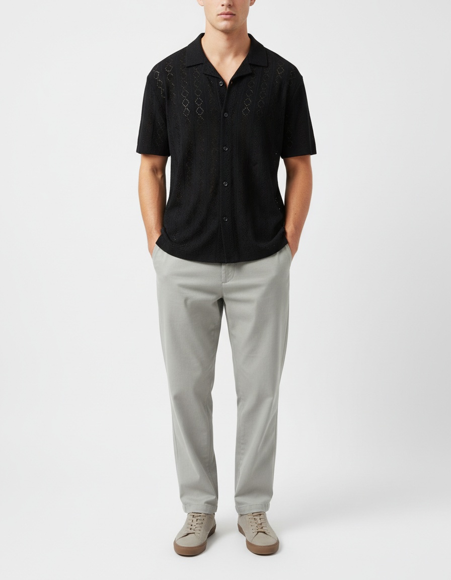 Hollow-Out Breathable Summer Casual Shirt for Men