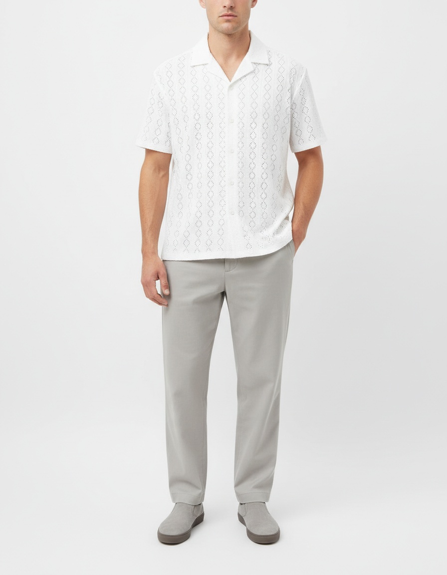 Hollow-Out Breathable Summer Casual Shirt for Men