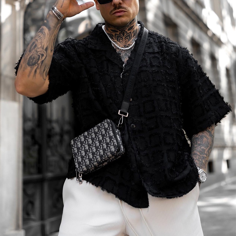 Loose Fit Breathable Solid Color Short-Sleeve Shirt for Men's Casual Summer Wear