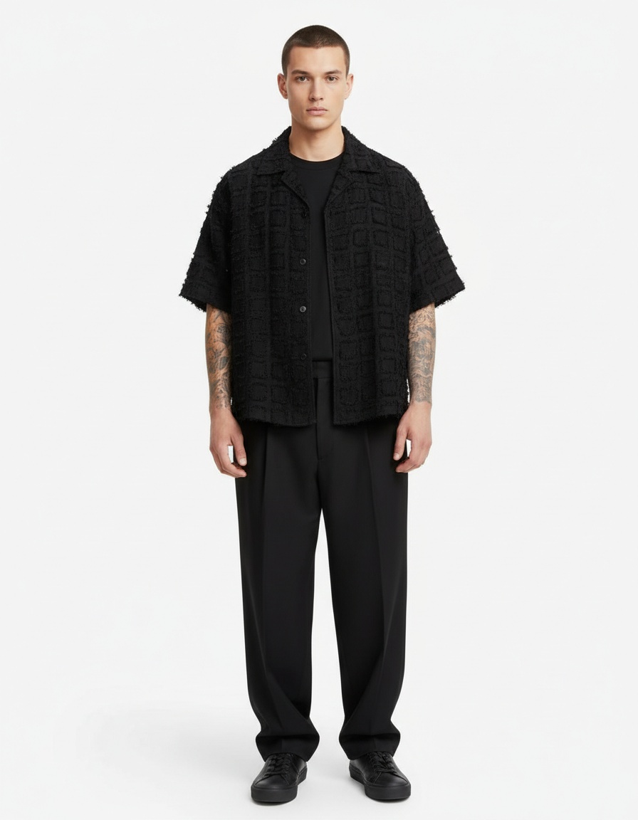 Loose Fit Breathable Solid Color Short-Sleeve Shirt for Men's Casual Summer Wear