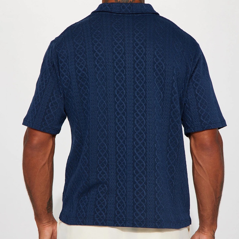 Knitted Solid Color Collared Shirt with Breathable Casual Fit for Men