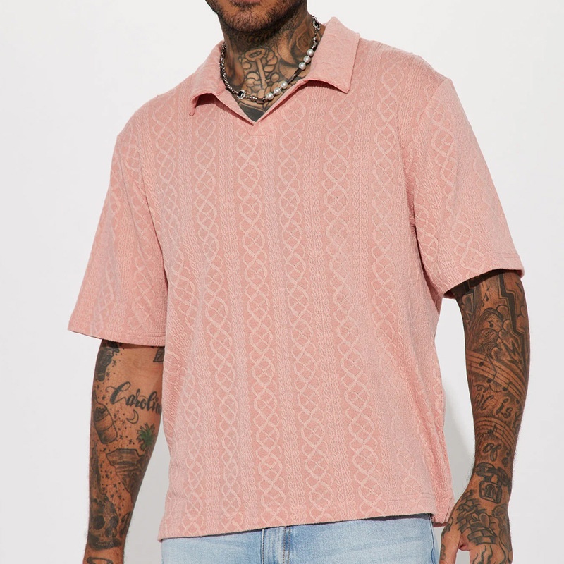 Knitted Solid Color Collared Shirt with Breathable Casual Fit for Men