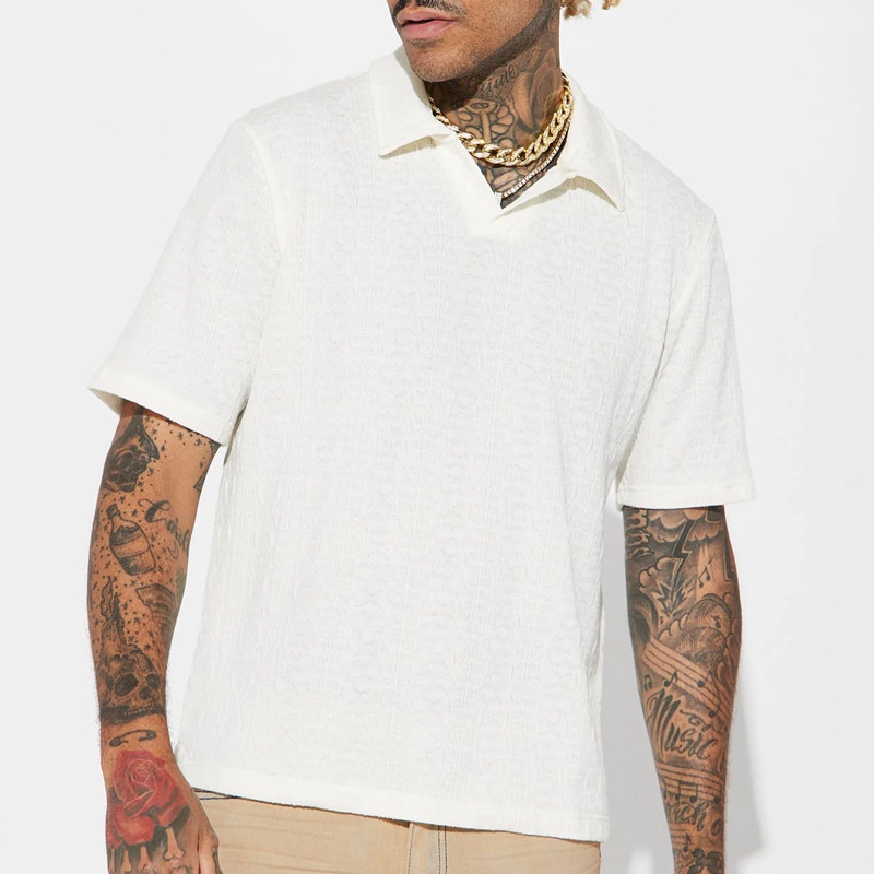 Knitted Solid Color Collared Shirt with Breathable Casual Fit for Men
