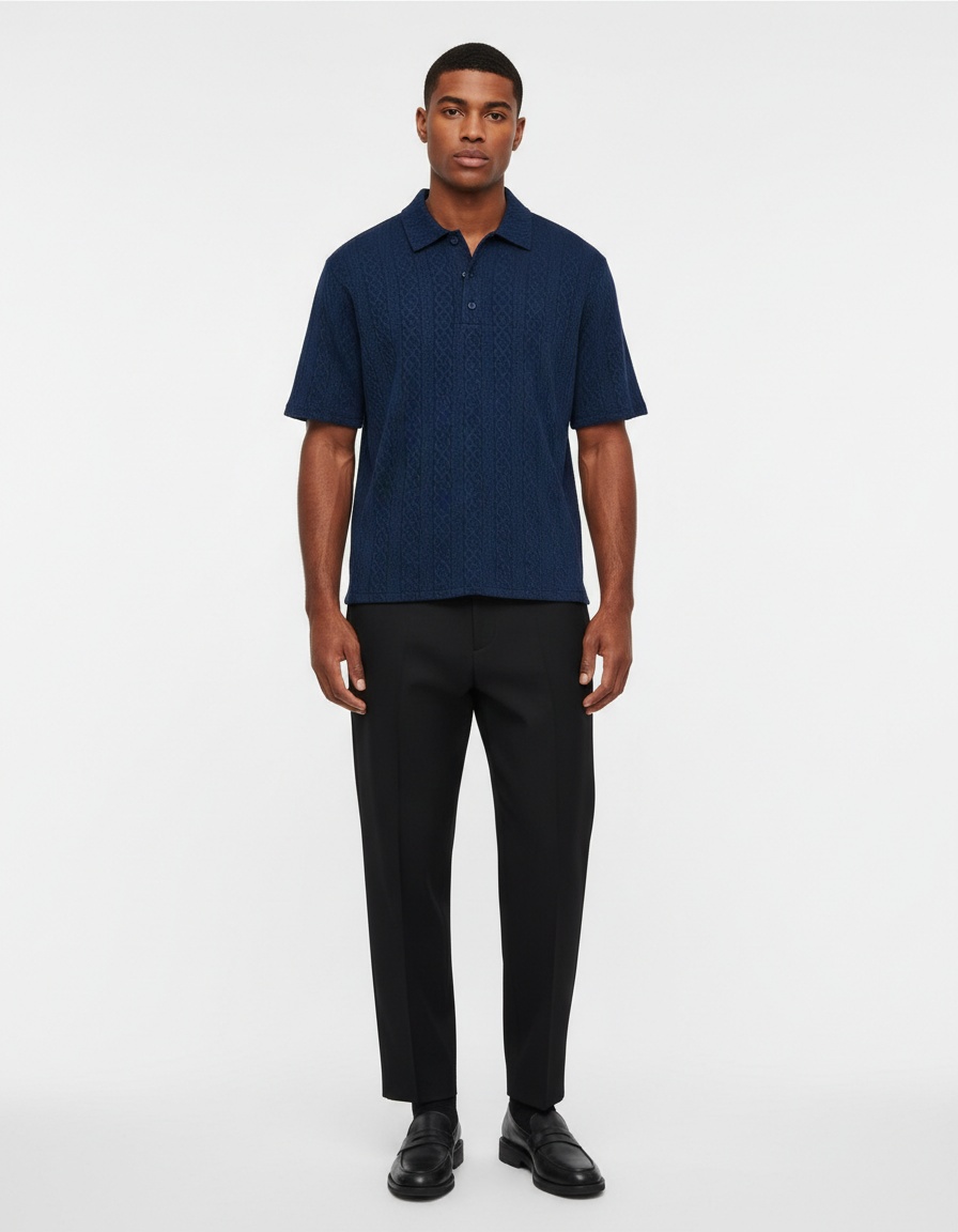 Knitted Solid Color Collared Shirt with Breathable Casual Fit for Men