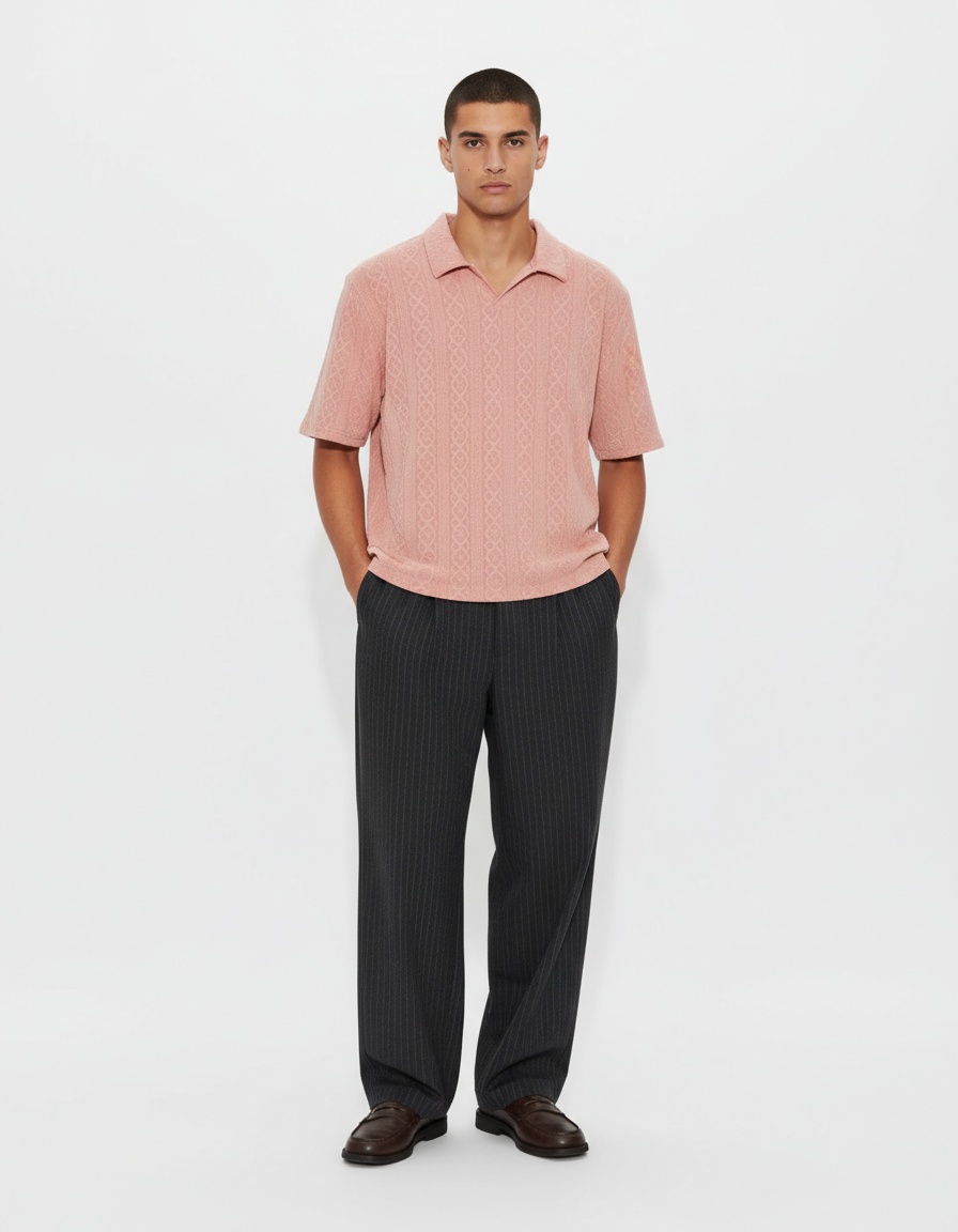 Knitted Solid Color Collared Shirt with Breathable Casual Fit for Men