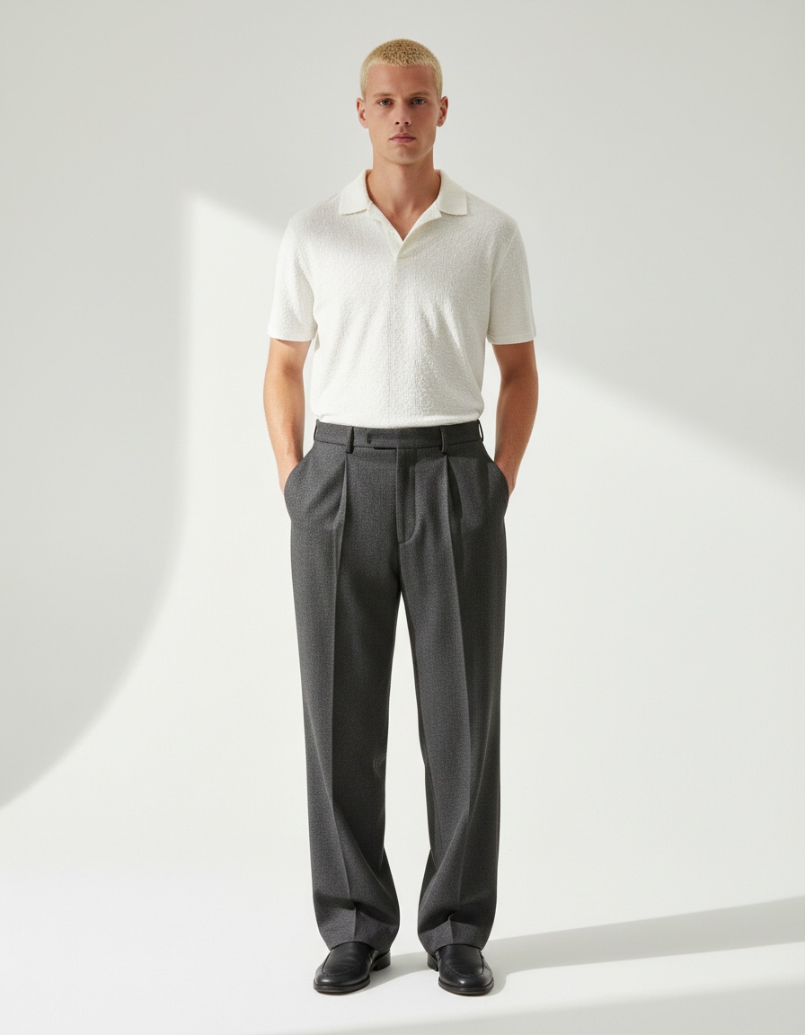 Knitted Solid Color Collared Shirt with Breathable Casual Fit for Men