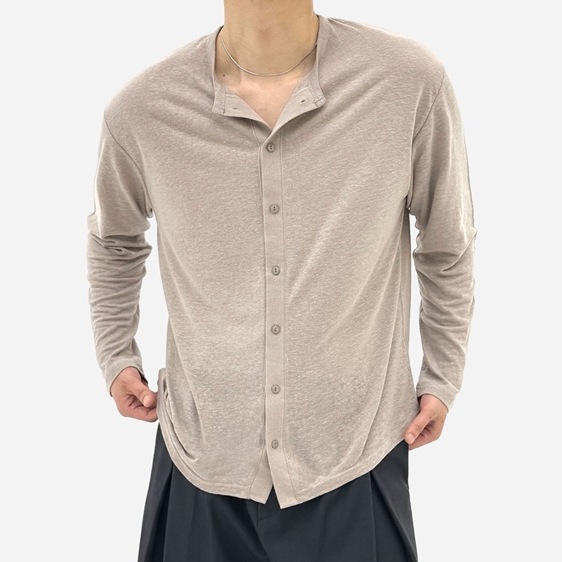 Single-Breasted Breathable Slightly See-Through Long-Sleeved Shirt for Men's Early Autumn Casual Wear