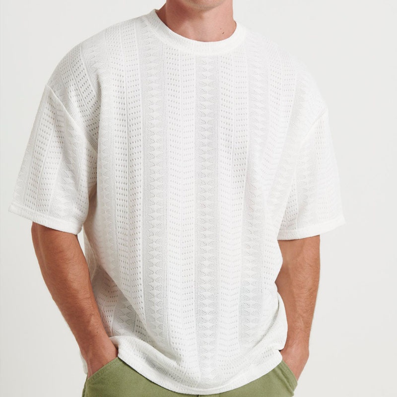 Anti-Wrinkle Jacquard Textured Loose Fit T-Shirt for Men's Casual Summer Wear