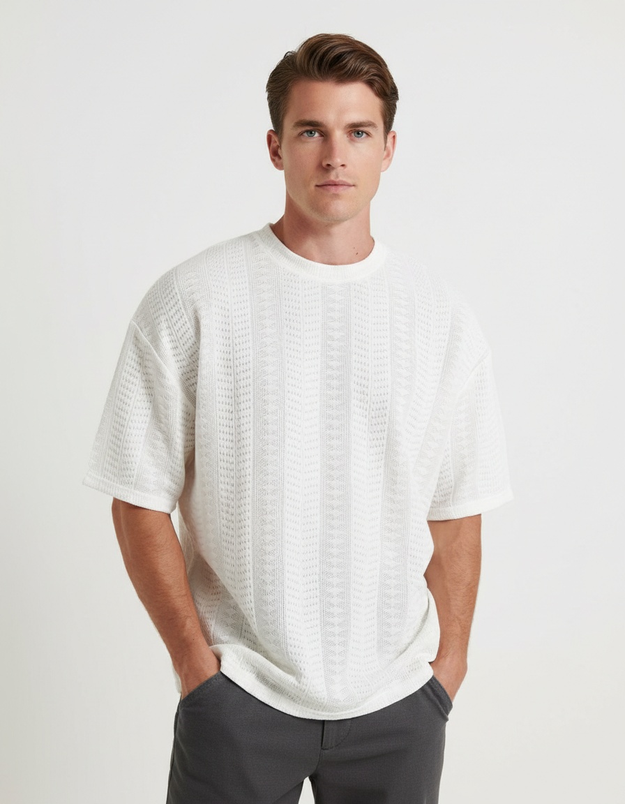 Anti-Wrinkle Jacquard Textured Loose Fit T-Shirt for Men's Casual Summer Wear