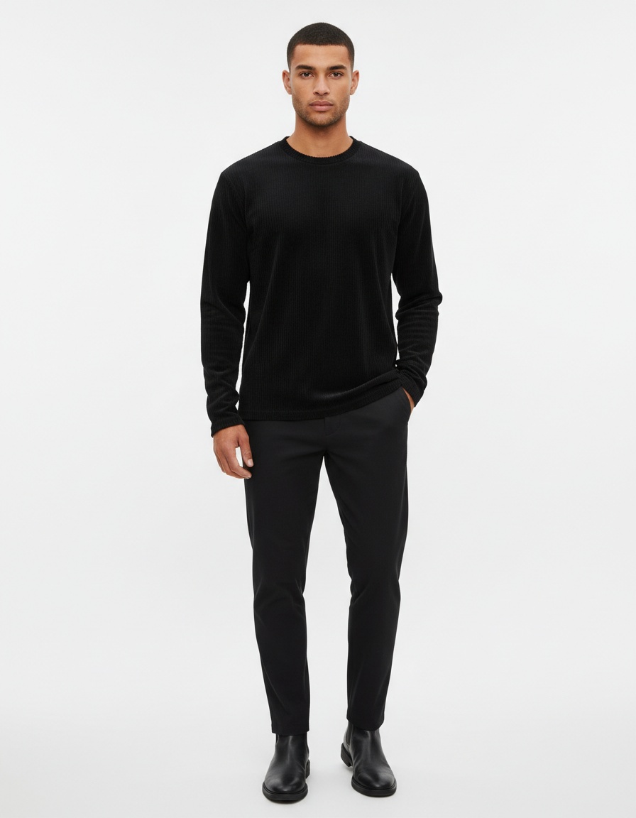 Effen corduroy T-shirt met ronde hals en lange mouwen voor heren, ademend en casual voor de winter.