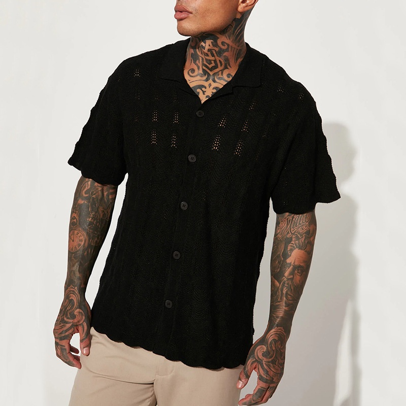 Knitted Loose Fit Short-Sleeve T-Shirt for Men's Casual Summer Streetwear
