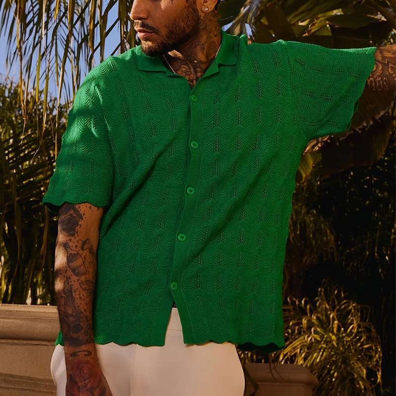 Knitted Loose Fit Short-Sleeve T-Shirt for Men's Casual Summer Streetwear