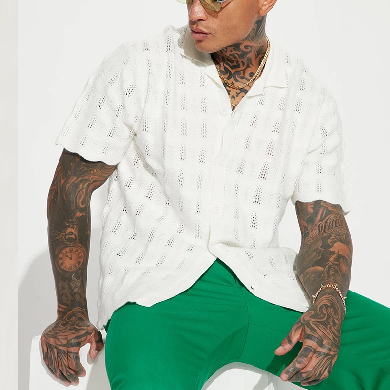 Knitted Loose Fit Short-Sleeve T-Shirt for Men's Casual Summer Streetwear