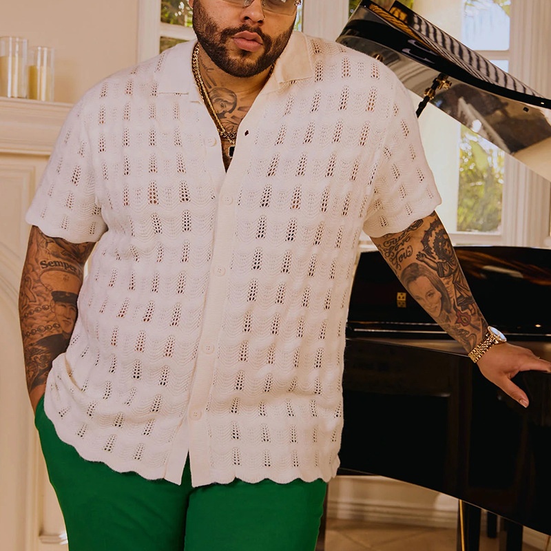 Knitted Loose Fit Short-Sleeve T-Shirt for Men's Casual Summer Streetwear