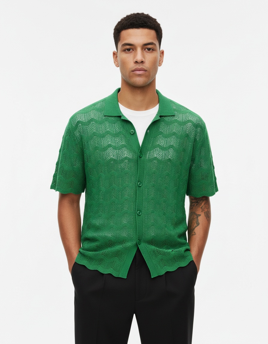 Knitted Loose Fit Short-Sleeve T-Shirt for Men's Casual Summer Streetwear