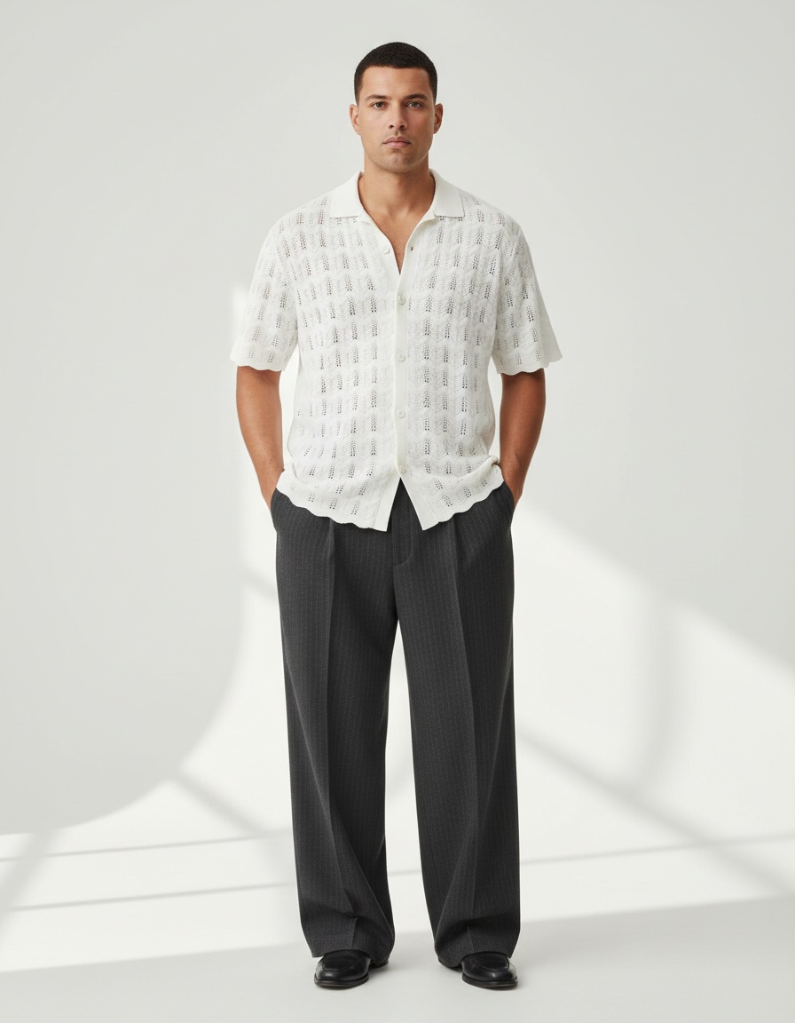 Knitted Loose Fit Short-Sleeve T-Shirt for Men's Casual Summer Streetwear