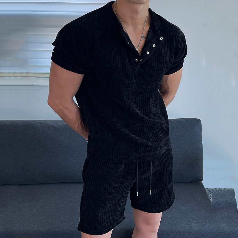 Loose Fit Breathable Cotton Blend T-Shirt and Shorts Sports Suit for Men's Casual Summer Wear