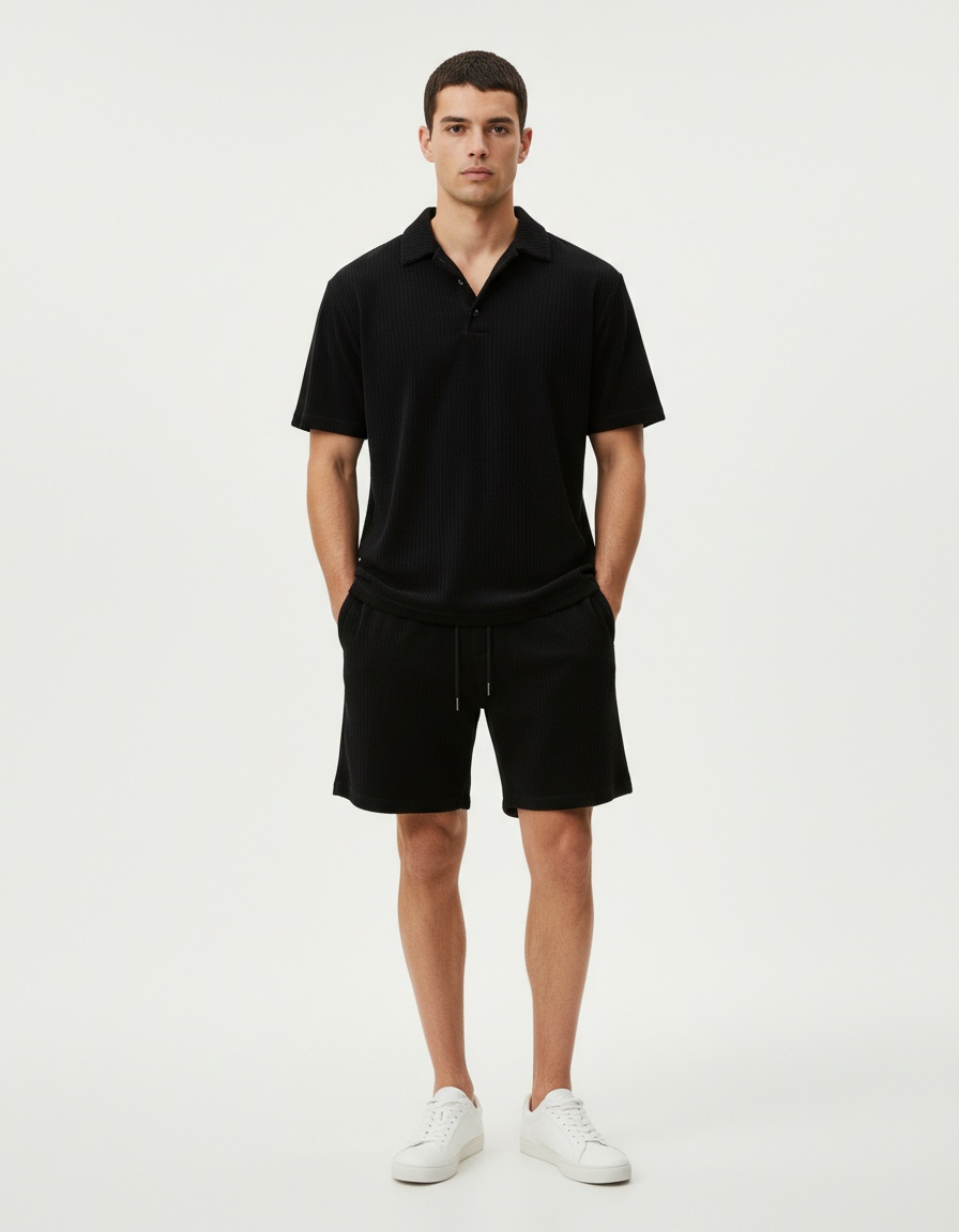 Loose Fit Breathable Cotton Blend T-Shirt and Shorts Sports Suit for Men's Casual Summer Wear