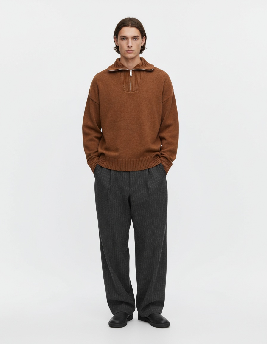 Gebreide trui met halve ritssluiting en casual pasvorm voor heren, ideaal voor de winter.