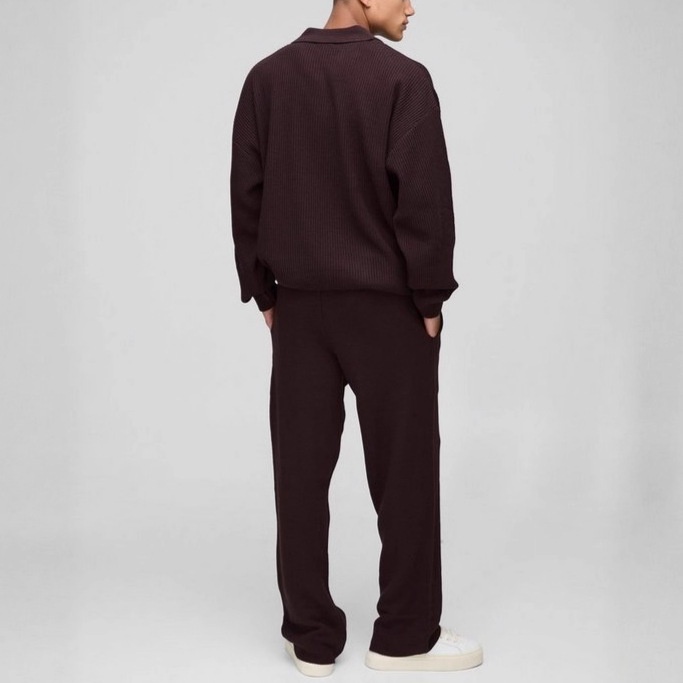 Knitted Polo Collar V-Neck Long-Sleeved Winter Sweater for Casual Men's Wear