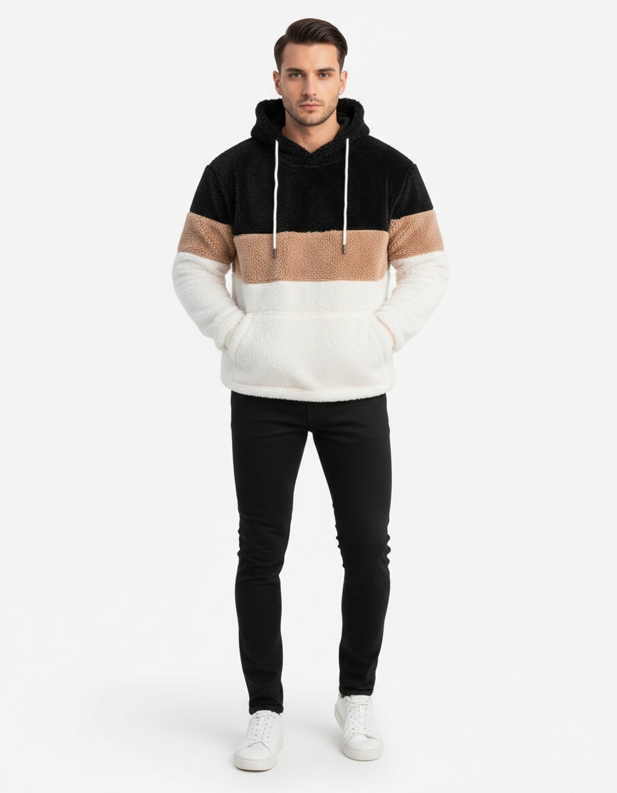 Pluche, losvallende wintertrui met capuchon voor heren, geschikt voor casual gebruik.