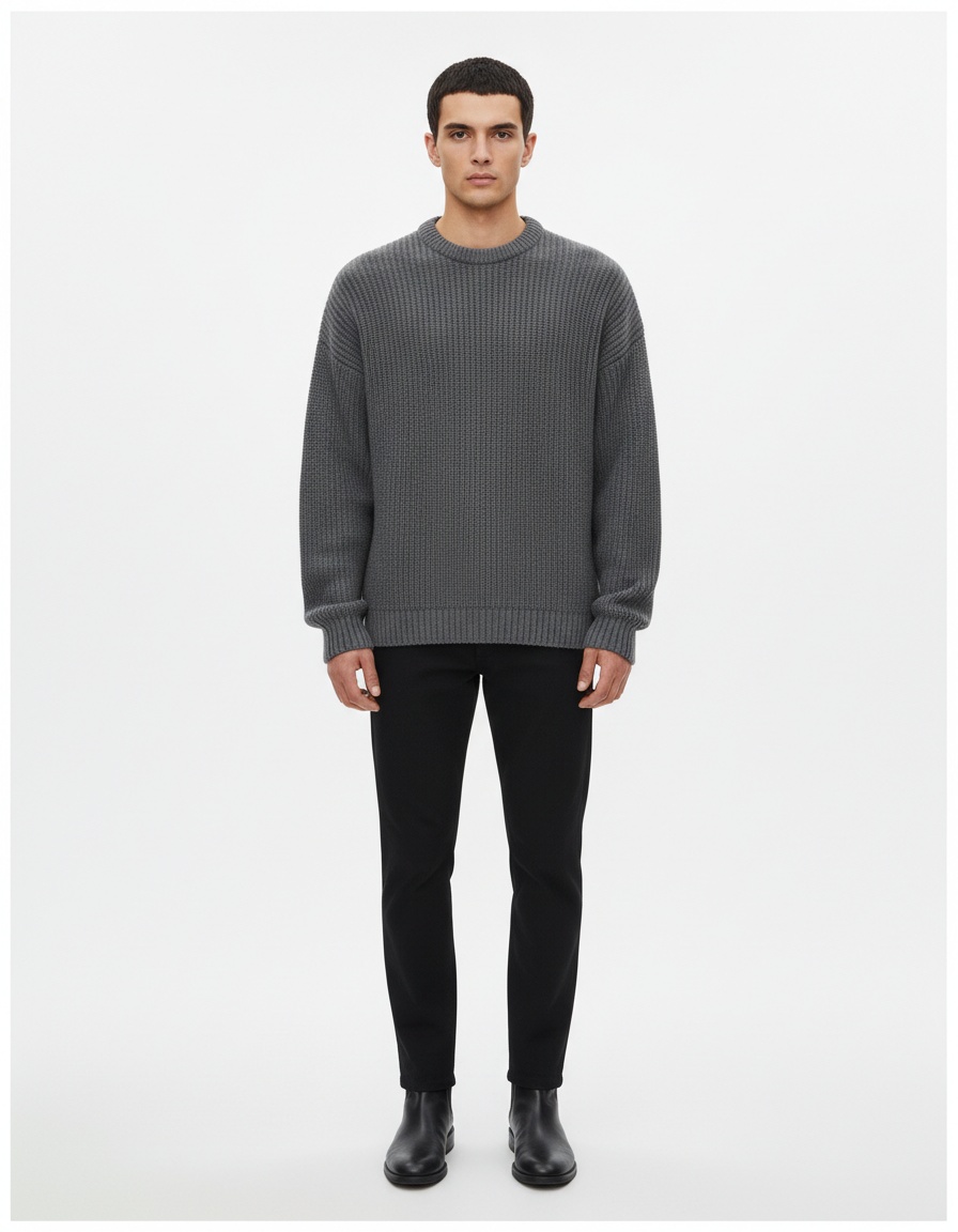 Solid Color Round Neck Knit Pullover for Men's Breathable Winter Sports Wear