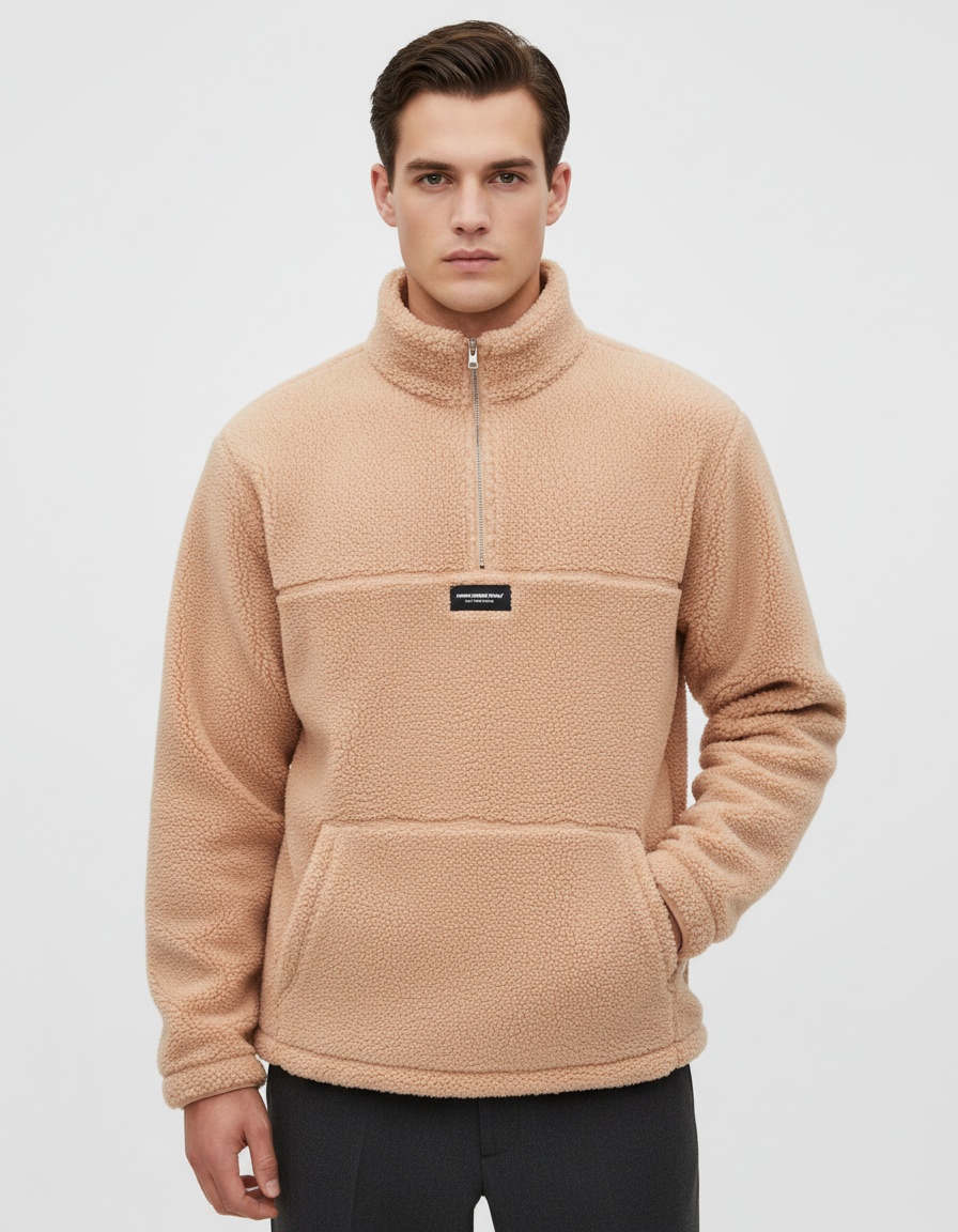 Plush Loose Fit Stand Collar Zip-Up Winter Sweatshirt for Men's Casual Wear