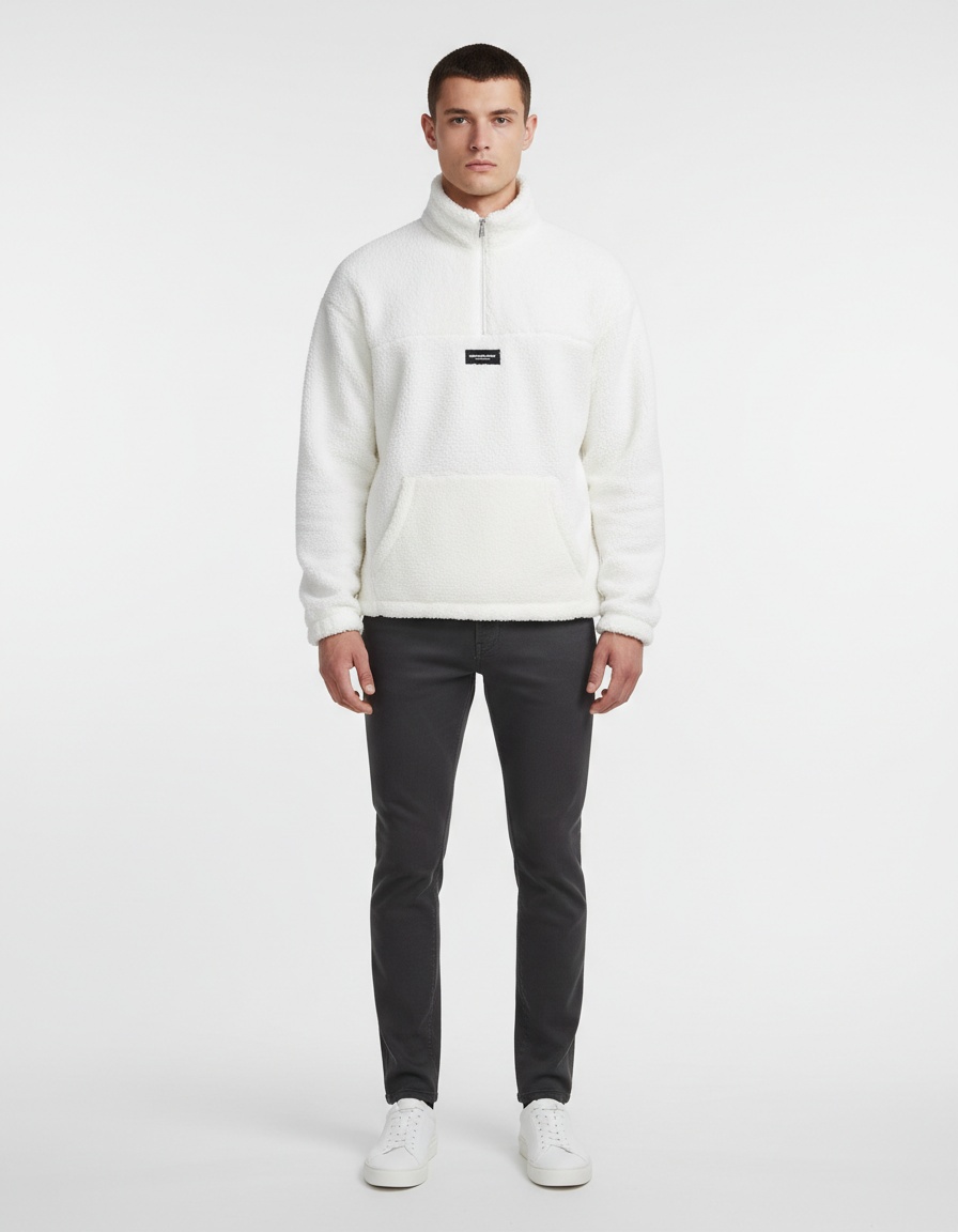 Plush Loose Fit Stand Collar Zip-Up Winter Sweatshirt for Men's Casual Wear