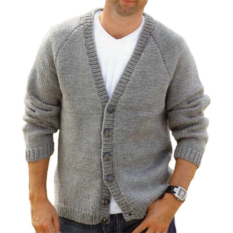 V-Neck Slim Fit Knitted Cardigan with Button Detail for Men's Casual Winter Wear