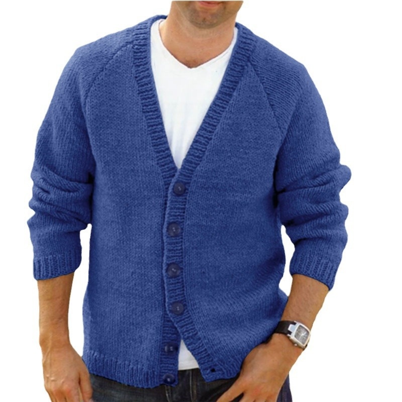 V-Neck Slim Fit Knitted Cardigan with Button Detail for Men's Casual Winter Wear
