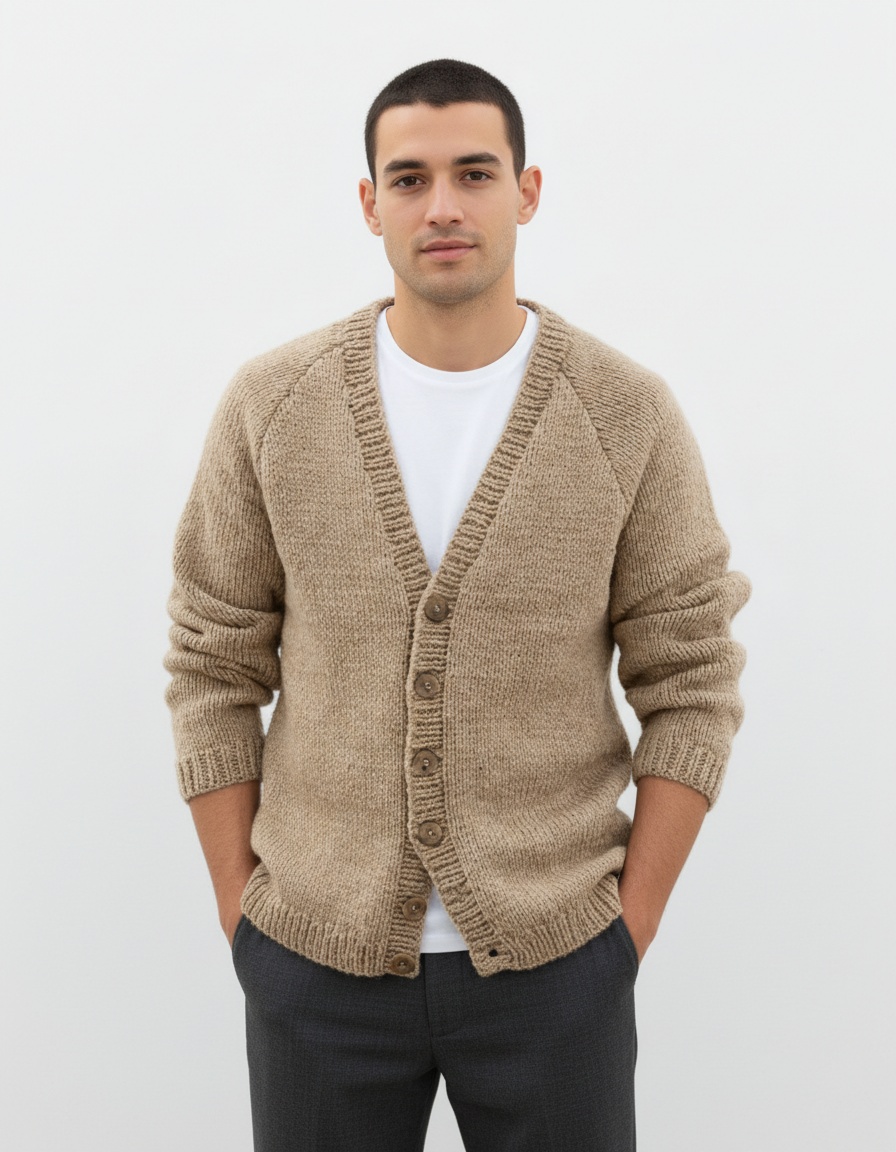 V-Neck Slim Fit Knitted Cardigan with Button Detail for Men's Casual Winter Wear