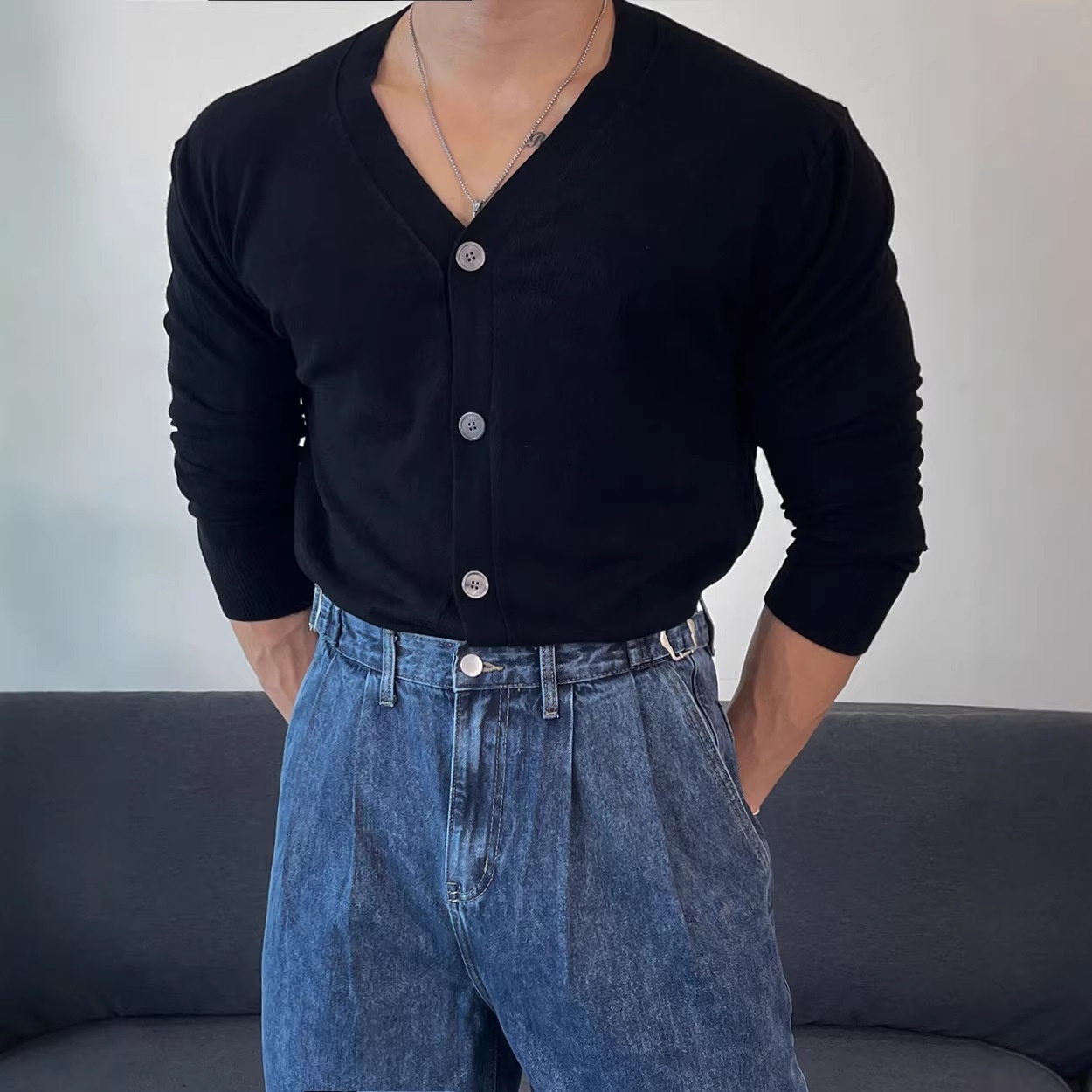 Slim Fit Breathable Knitted Lapel Cardigan for Men's Casual Spring Wear