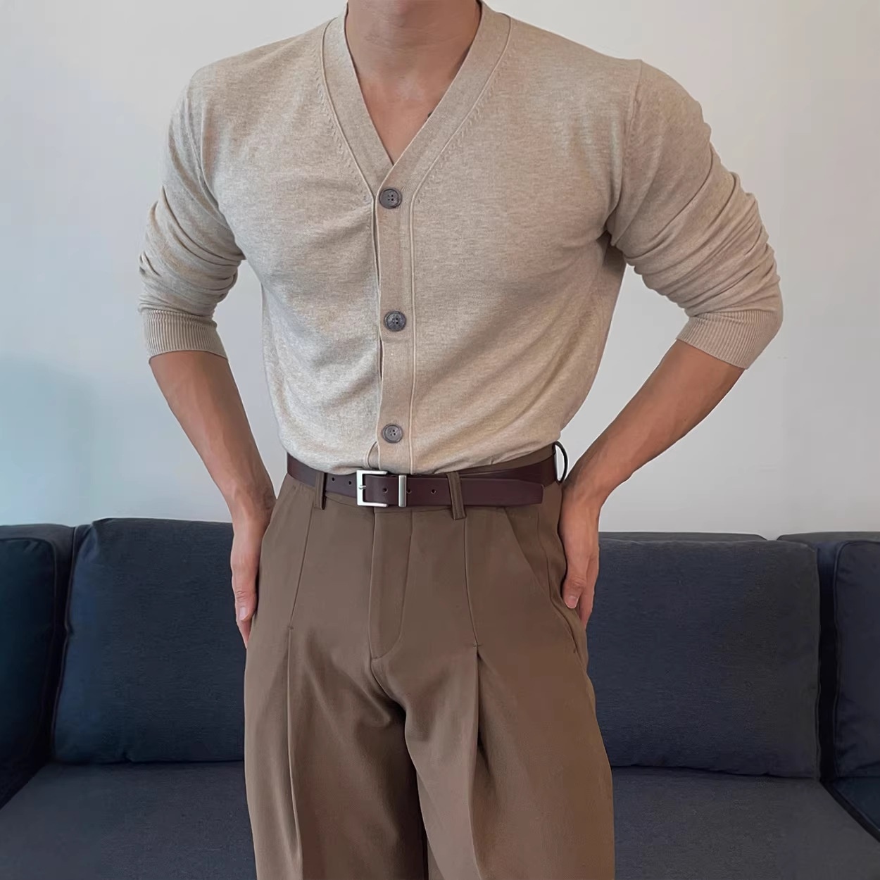 Slim Fit Breathable Knitted Lapel Cardigan for Men's Casual Spring Wear