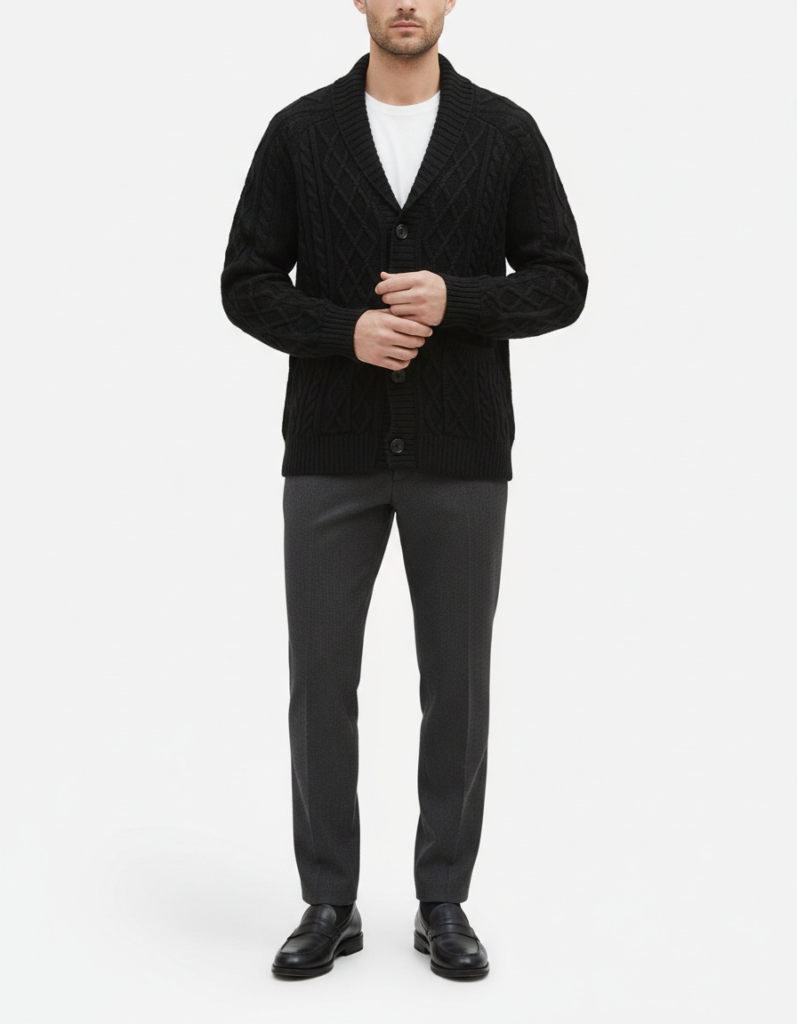 Slim Fit Solid Color Mid-Length Winter Sweater for Men