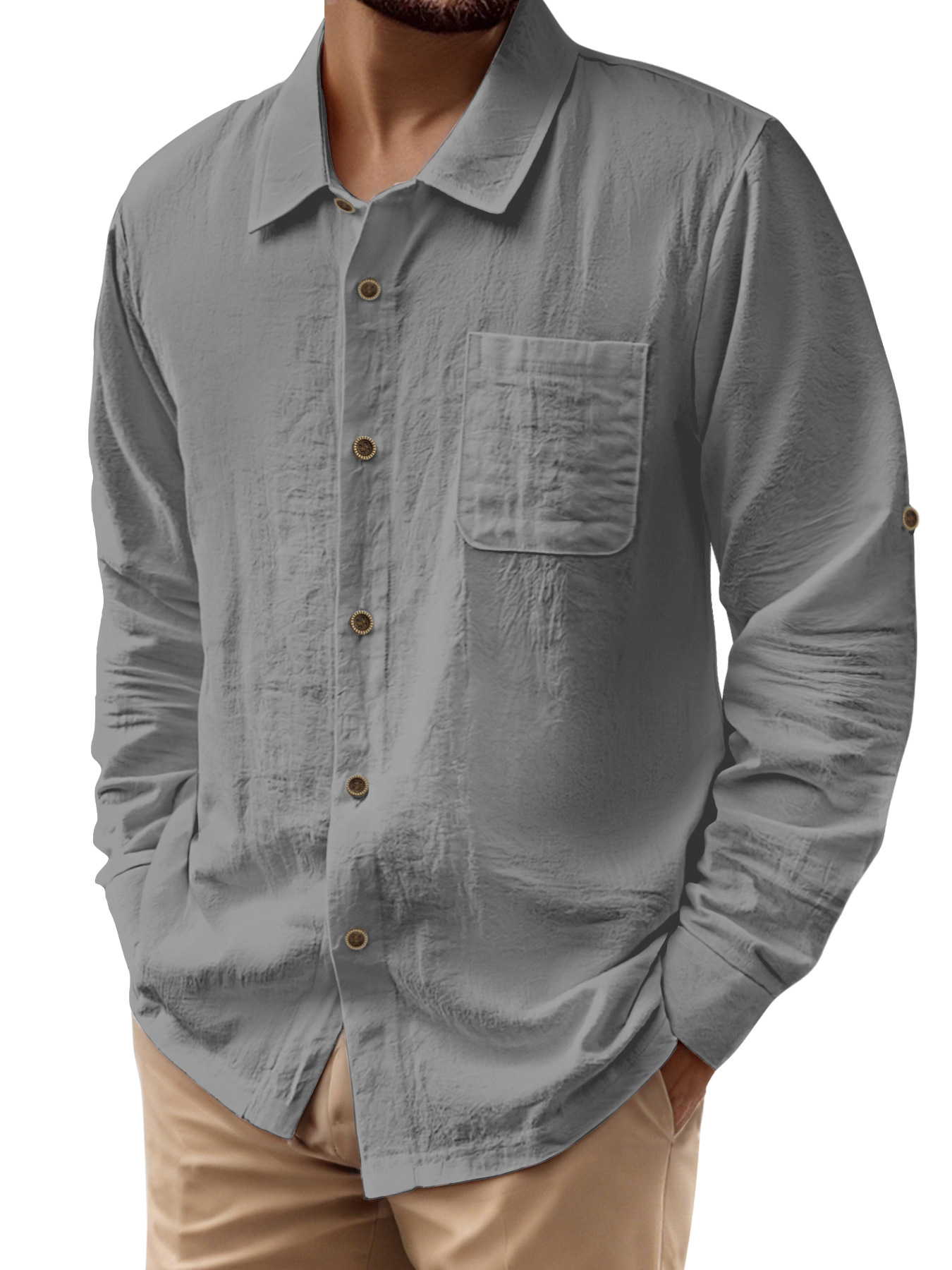 Linen Short Sleeve Button Down Casual Shirt - Beach Vacation NDF-00094