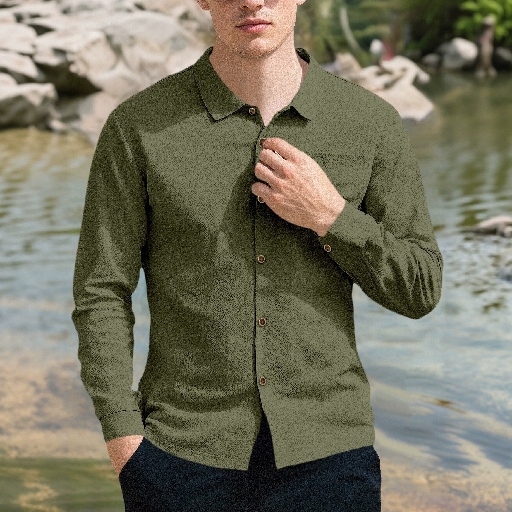 Linen Short Sleeve Button Down Casual Shirt - Beach Vacation NDF-00094