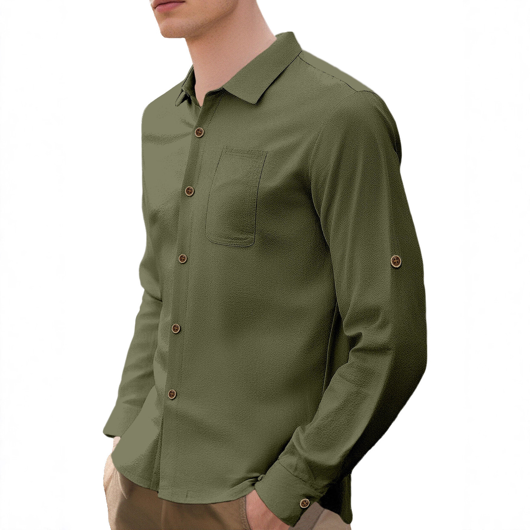 Linen Short Sleeve Button Down Casual Shirt - Beach Vacation NDF-00094