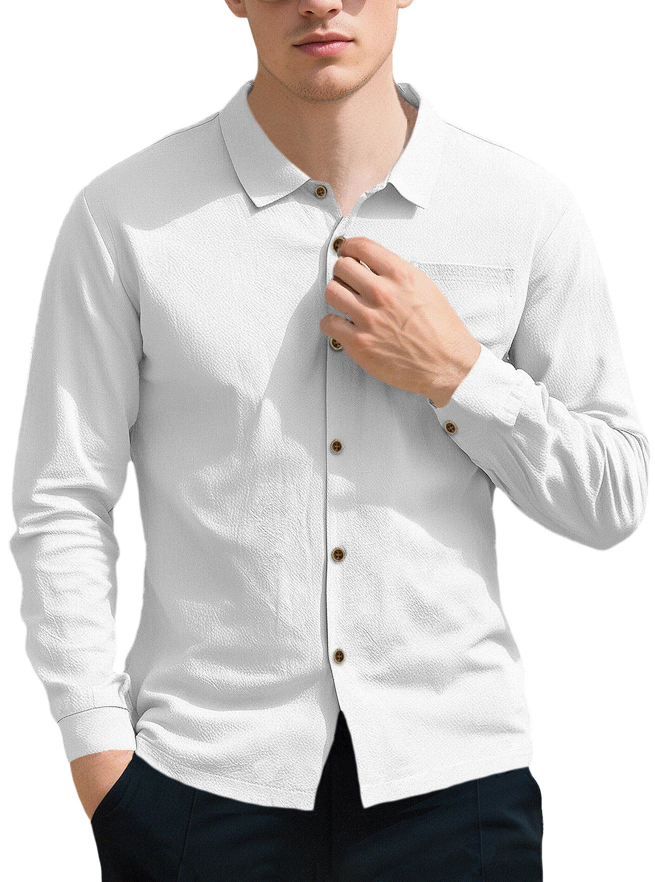 Linen Short Sleeve Button Down Casual Shirt - Beach Vacation NDF-00094