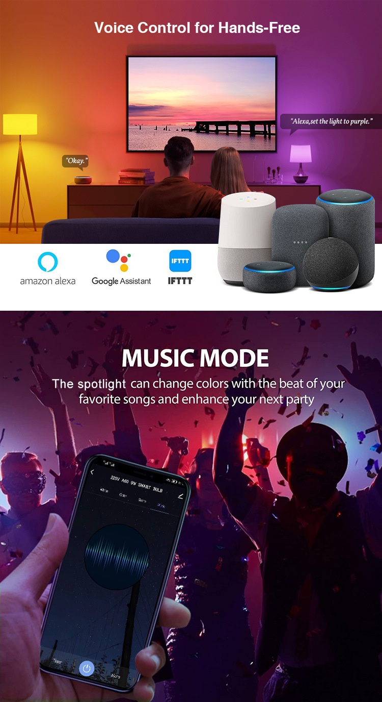 Smart RGB LED Bulb WiFi Dimmable Works with Alexa and Google Home