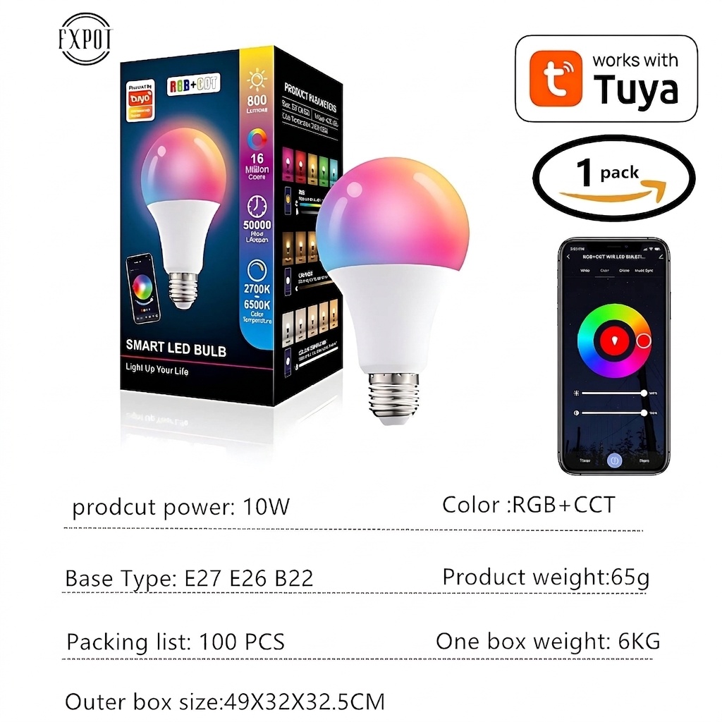 Smart RGB LED Bulb WiFi Dimmable Works with Alexa and Google Home
