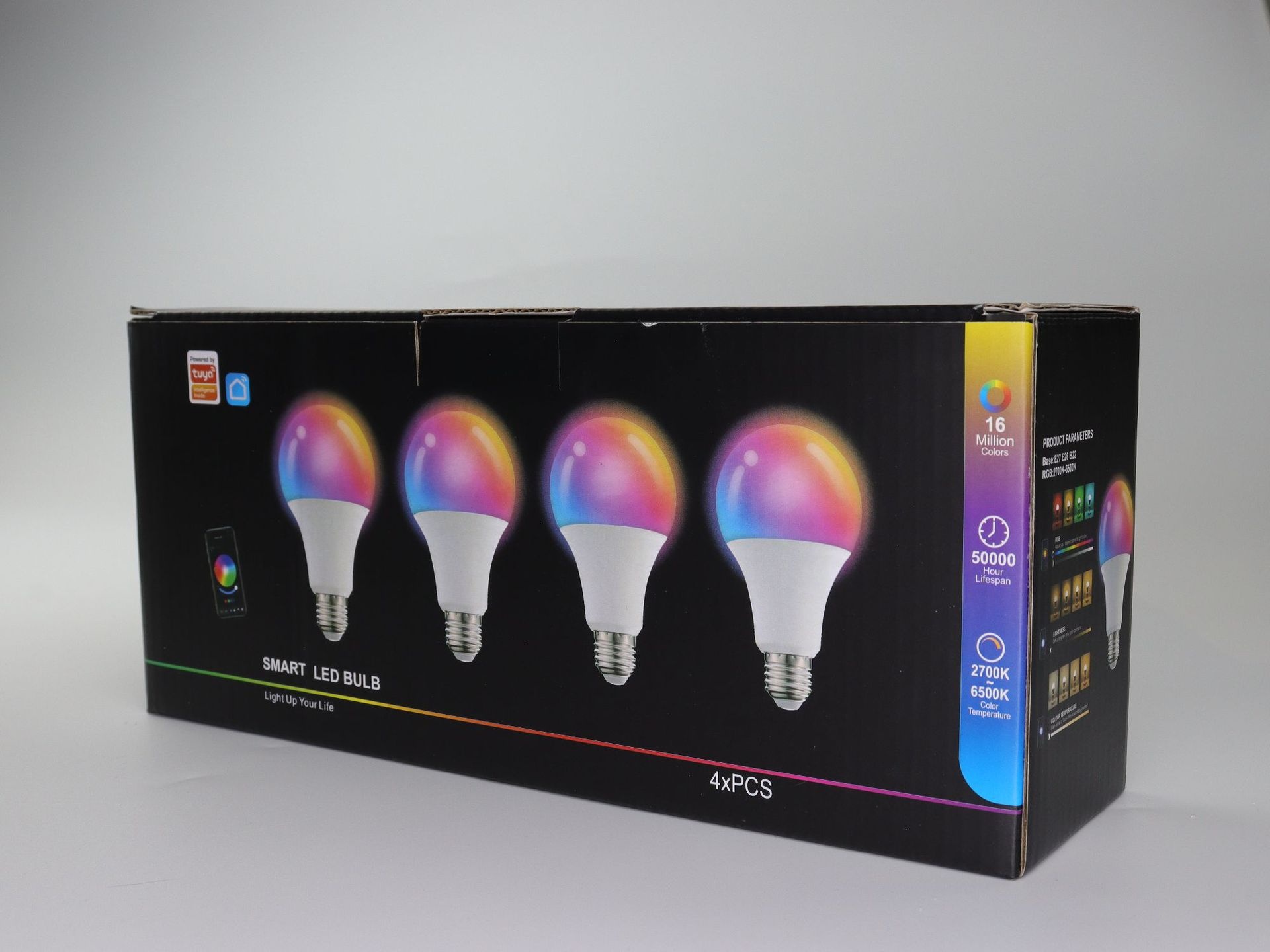 Smart WiFi LED Light Bulb RGB+CCT Dimmable E27/E26 Tuya App