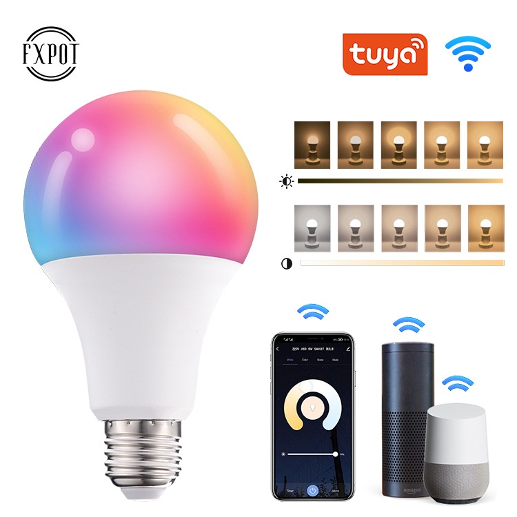 Smart WiFi LED Light Bulb RGB+CCT Dimmable E27/E26 Tuya App