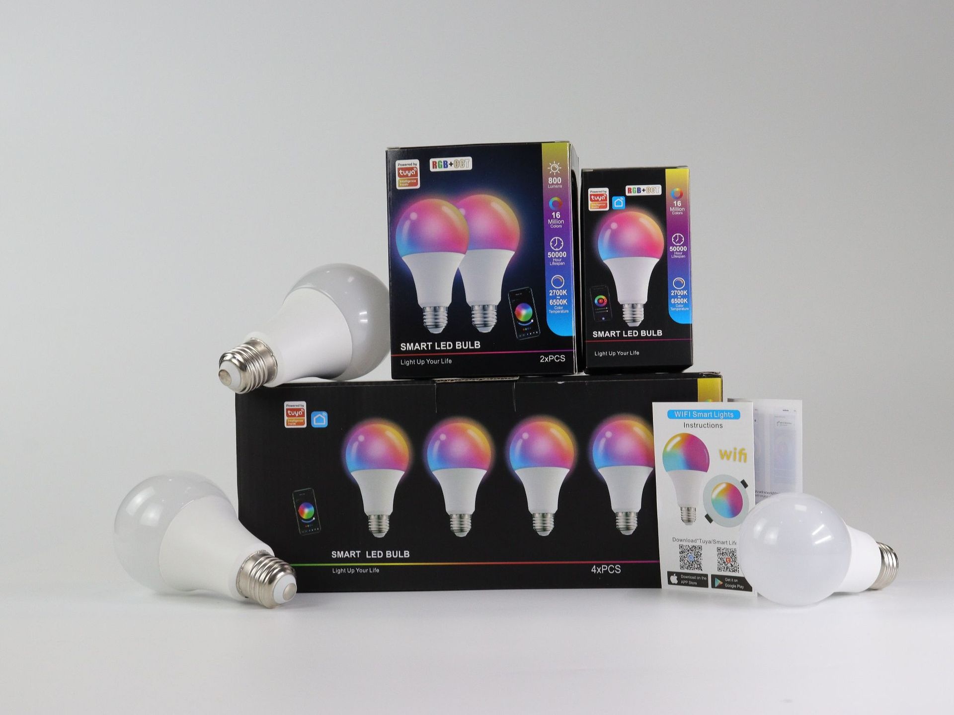 Smart WiFi LED Light Bulb RGB+CCT Dimmable E27/E26 Tuya App