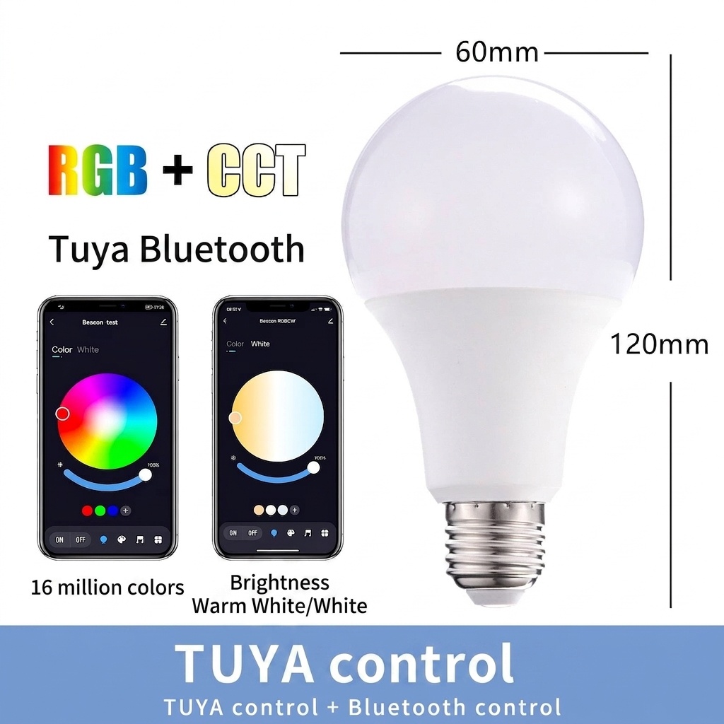 Smart WiFi LED Light Bulb RGB+CCT Dimmable E27/E26 Tuya App