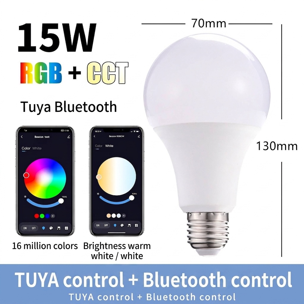 Smart WiFi LED Light Bulb RGB+CCT Dimmable E27/E26 Tuya App