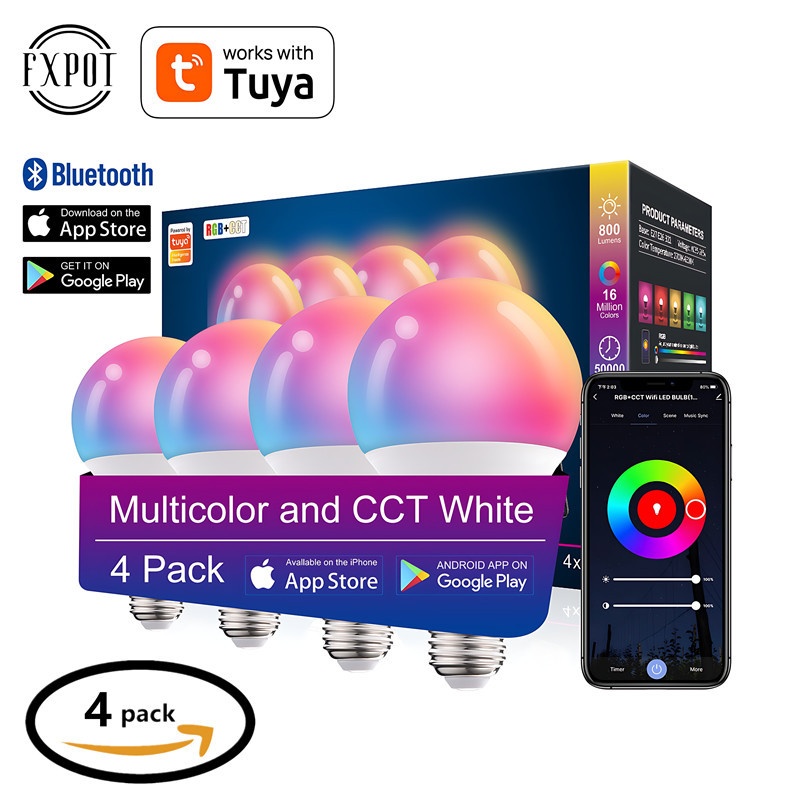 Bombilla LED inteligente Tuya RGB+CCT regulable E27 A60 con control por voz