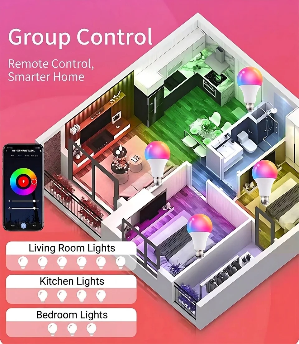 Bombilla LED inteligente Tuya RGB+CCT regulable E27 A60 con control por voz