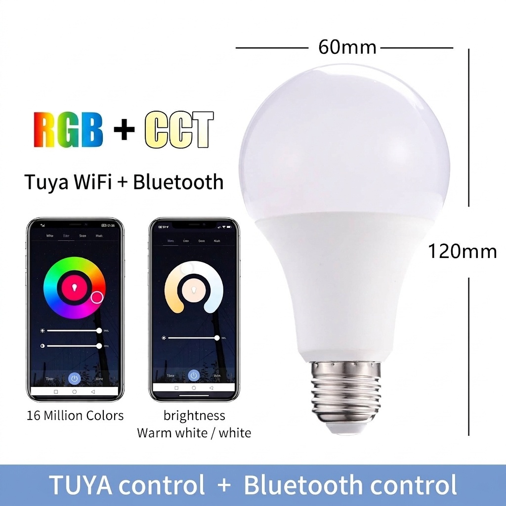 Bombilla LED inteligente Tuya RGB+CCT regulable E27 A60 con control por voz