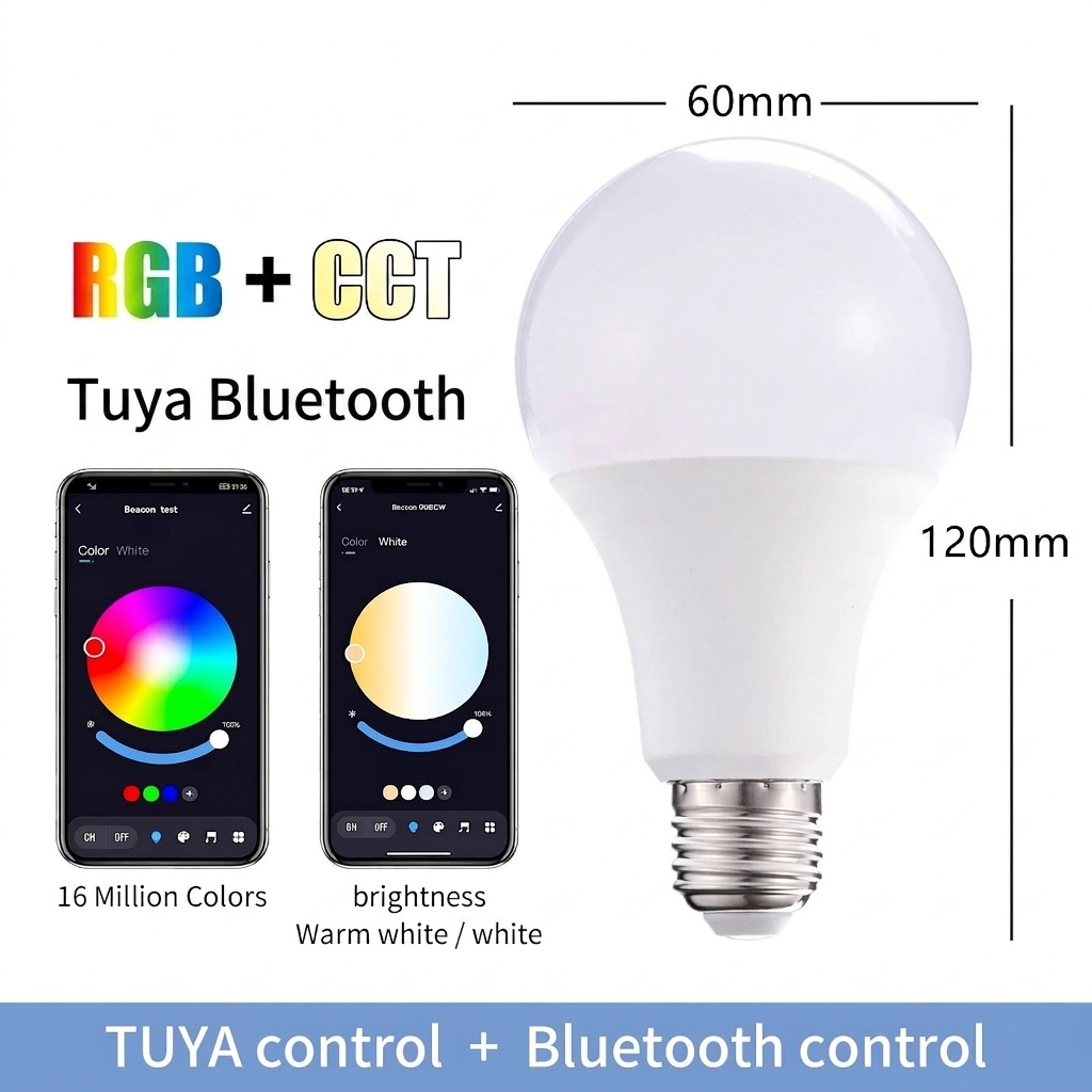 Bombilla LED inteligente Tuya RGB+CCT regulable E27 A60 con control por voz