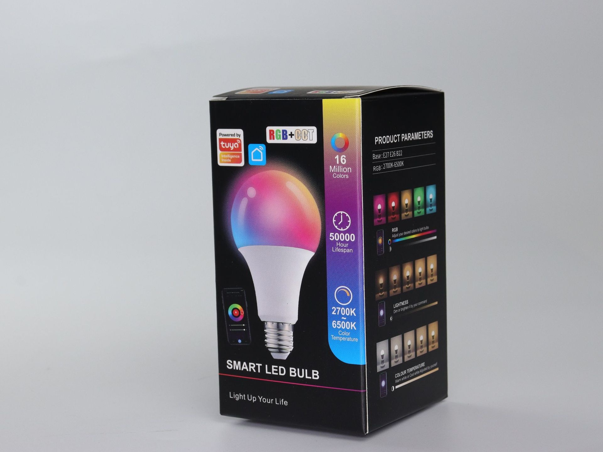 Bombilla LED inteligente Tuya RGB+CCT regulable E27 A60 con control por voz